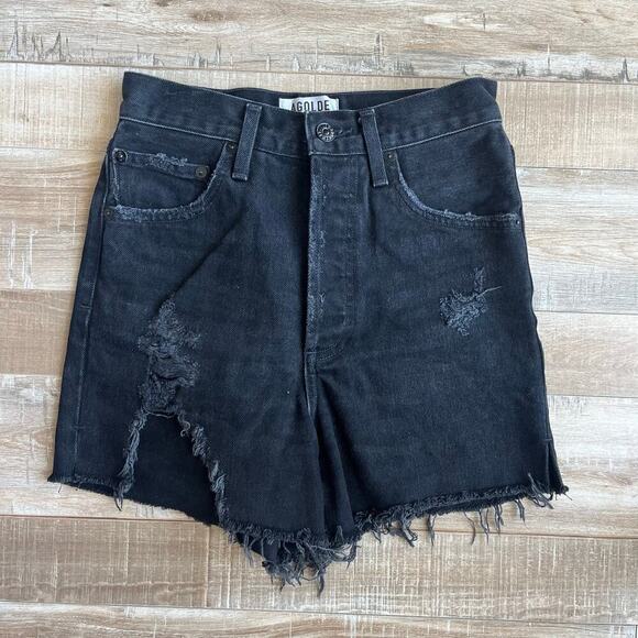 AGOLDE Dee High Rise Black Denim Shorts - Seeker - Size 24 - Picture 2 of 6